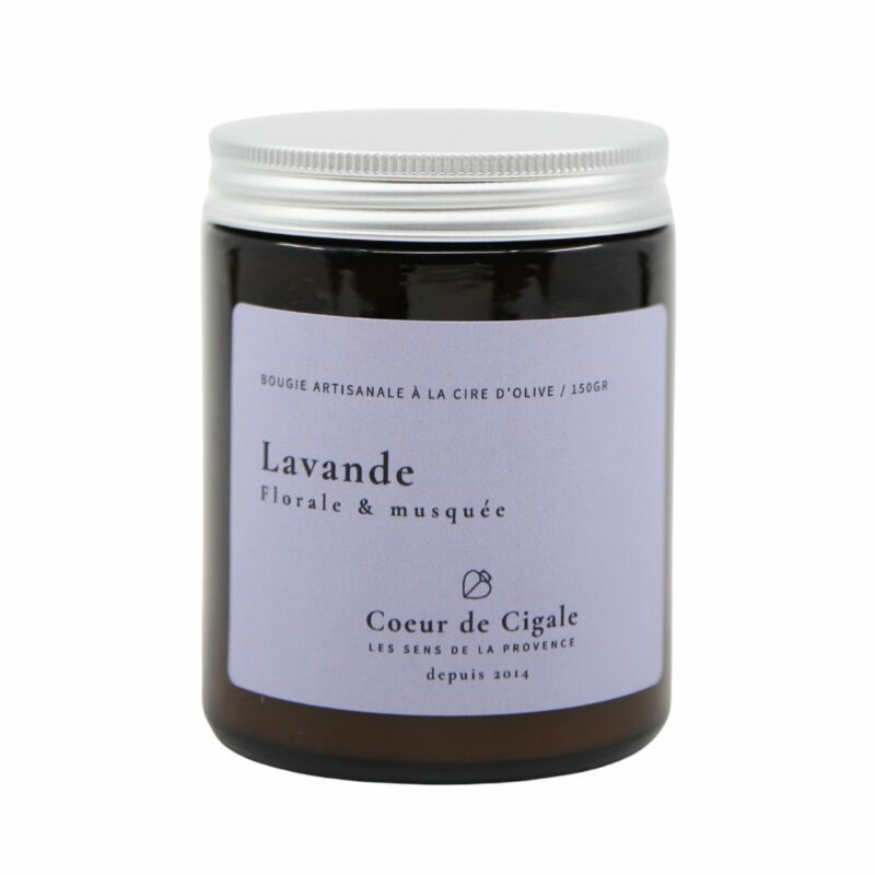 Bougie parfumée Lavande, senteur florale. Cire végétale d'olive.