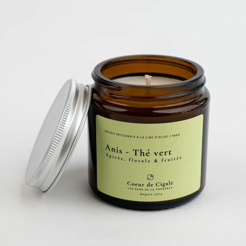 Bougie parfumée Thé vert et anis. Bougie végétale à la cire d'olive.