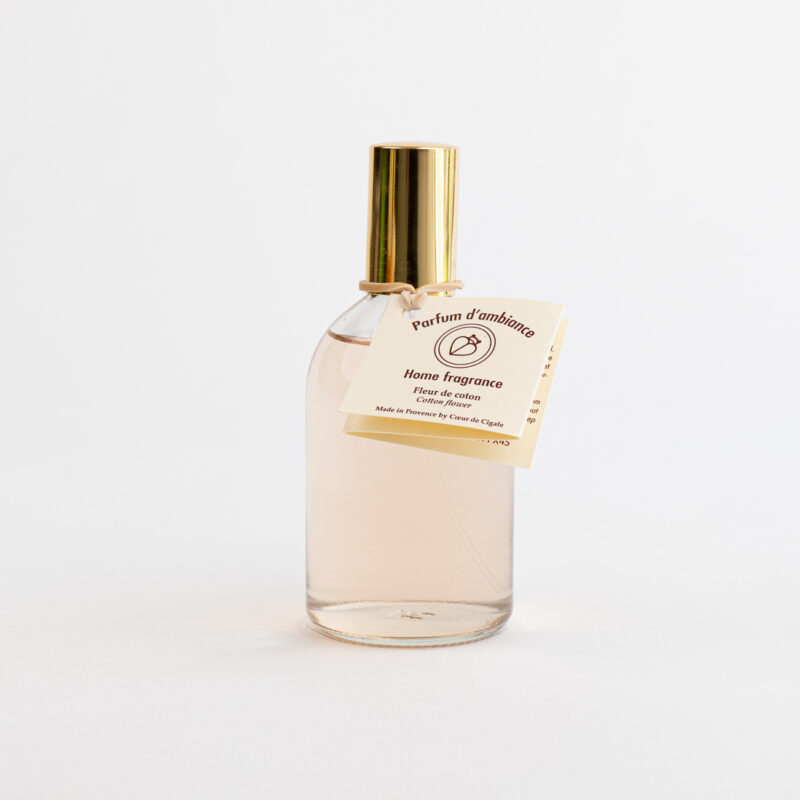 Parfum d'ambiance en spray, fragrance Fleur de Coton. Fabriqué en Provence.