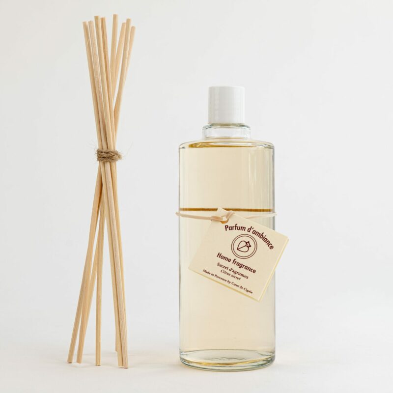 Recharge diffuseur d'ambiance parfum Bergamote Patchouli. Senteur d'agrumes pour la maison.