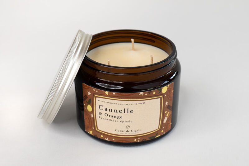 Bougie parfumée de Noël Cannelle Orange. Fabrication artisanale en Provence